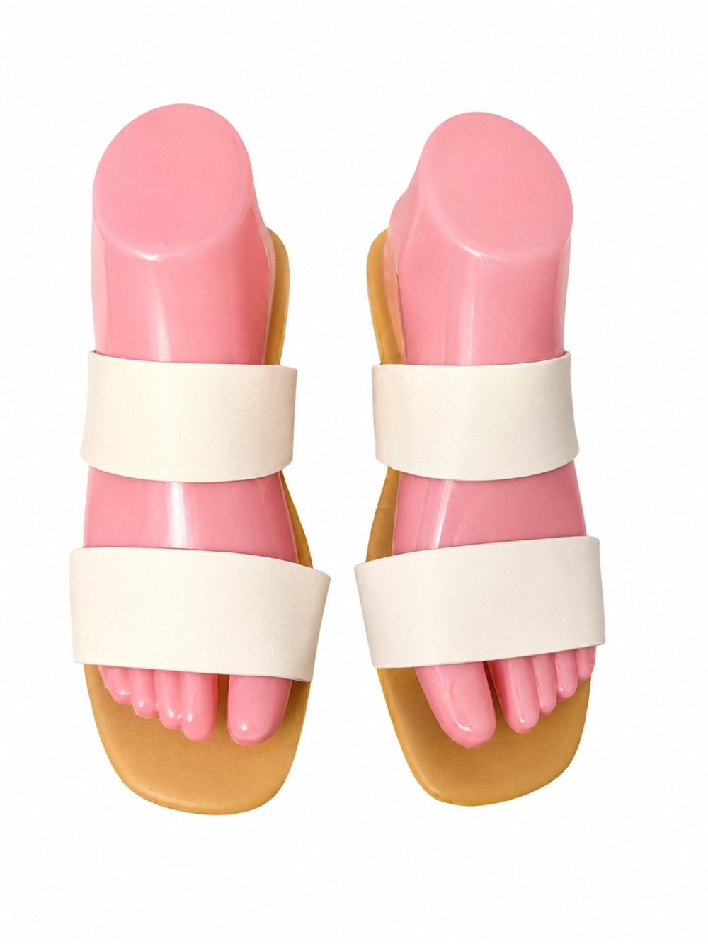 Women’s White Double-Strap Slide Sandals